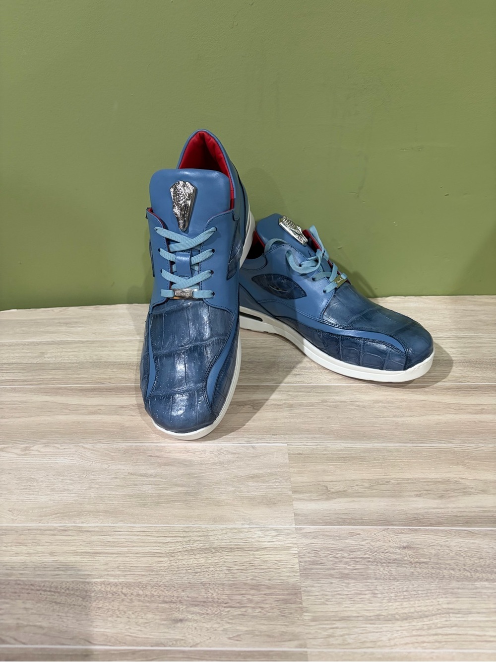 Fennix Italy Men's Blue Leather /gator Fashion Sneakers shoes sz 10